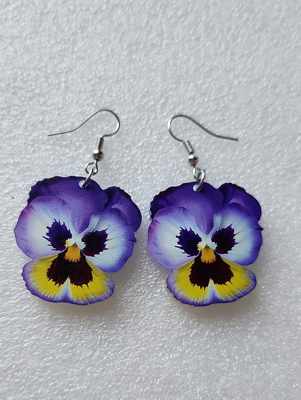 Hand Crafted Purple and Yellow Pansy Drop Earrings